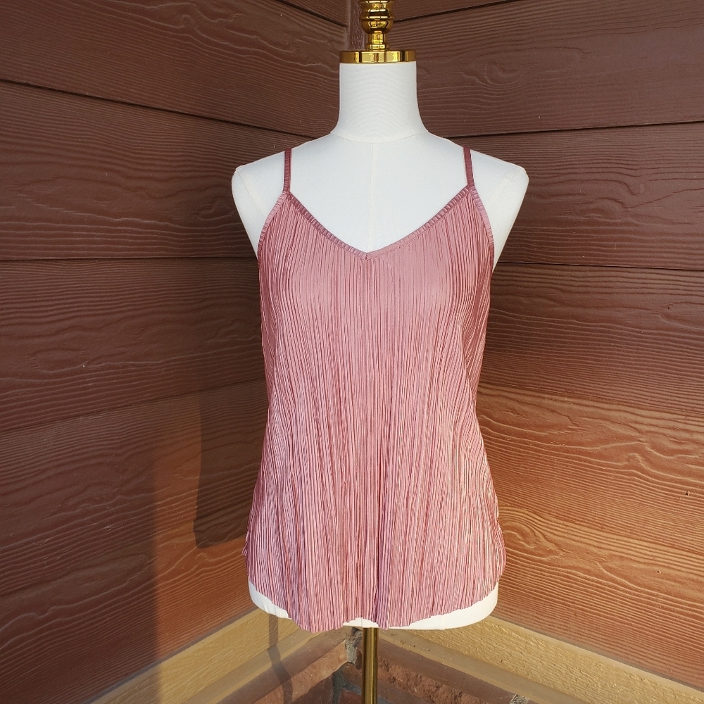 No Comment NY LA Women's Shiny Mauve Pink Pleated Camisole Size Medium NWOT